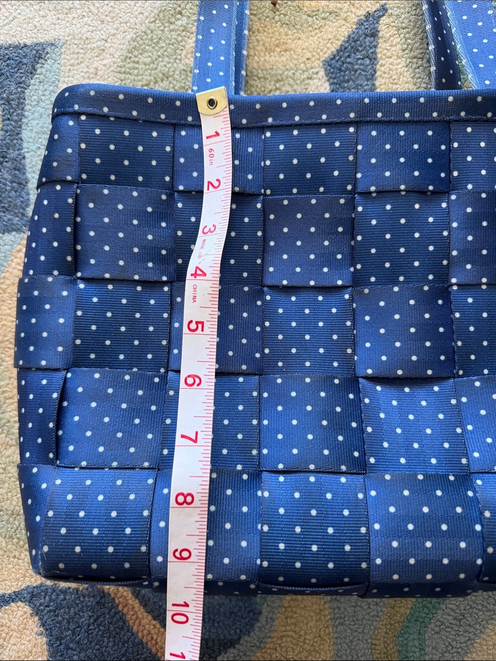 Harveys Navy Blue Polka Dot Woven Shoulder Bag - Picture 7 of 8